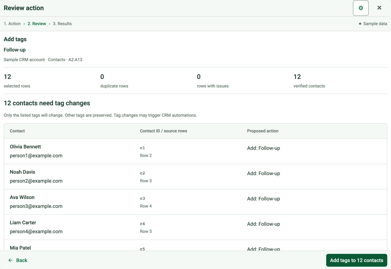 Review of tag changes for 12 contacts