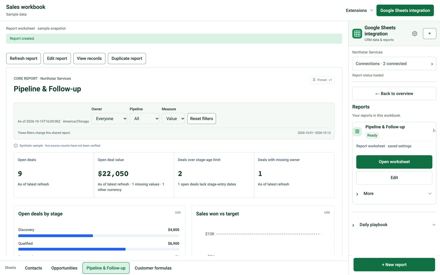 Pipeline and follow-up report