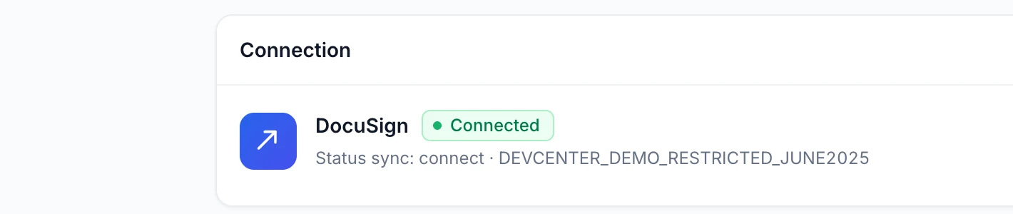 The DocuSign Connected status chip shown after OAuth authorization