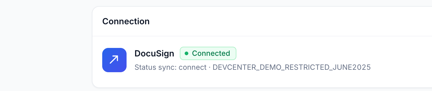 The DocuSign Connected status chip shown after OAuth authorization